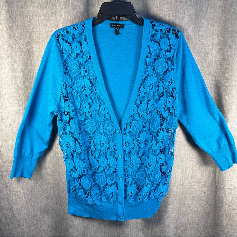 ESCADA Lagoon Lace Front Cardigan - Size XL - Picture 3 of 7